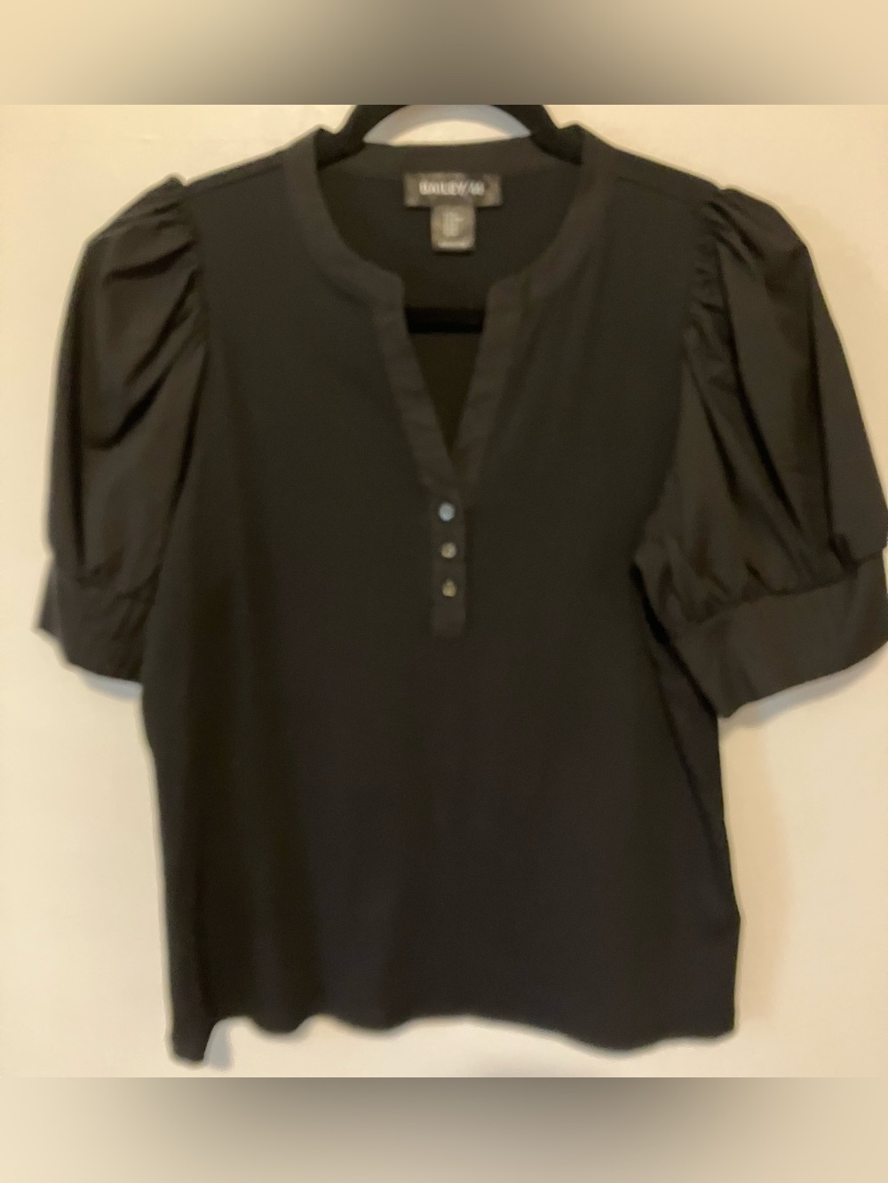 Bailey 44 Black Puff-Sleeve Henley Top